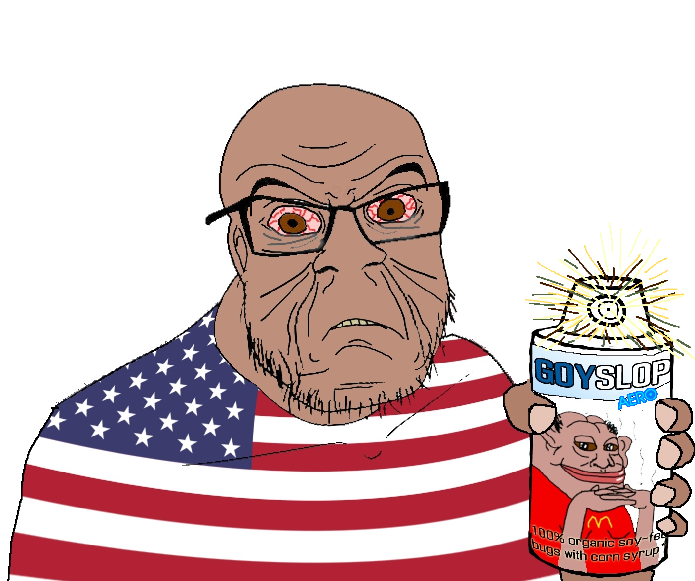 SoyBooru Post Amerimutt Bloodshot Eyes Brown Eyes Brown Skin Fat Flag Food Glasses Goy